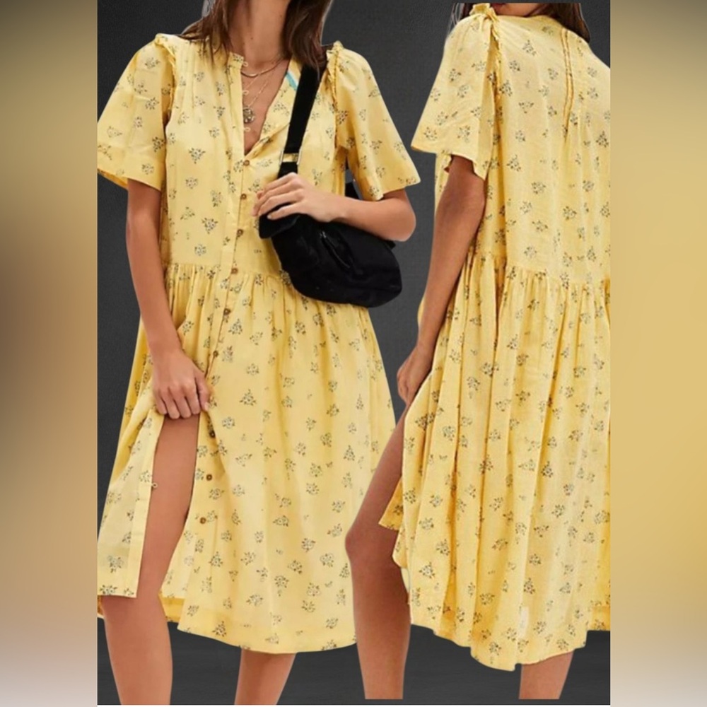 Free People NWT Bella Mae Midi Dress in Butter Combo Size XL - Picture 2 of 9